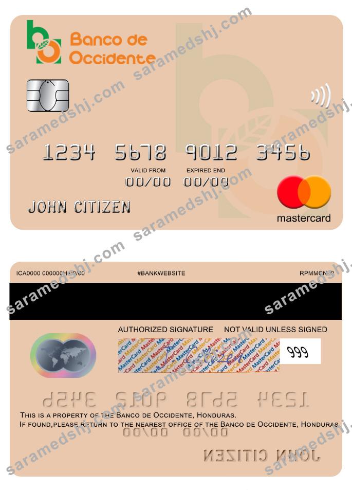 Honduras Banco de Occidente mastercard